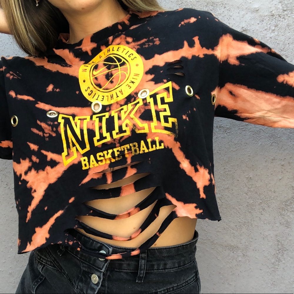 Nike acid wash tie-dye distressed custom crop tee